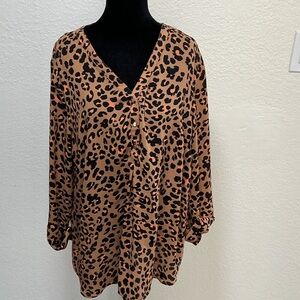 JM Collection Animal Print V-Neck Blouse